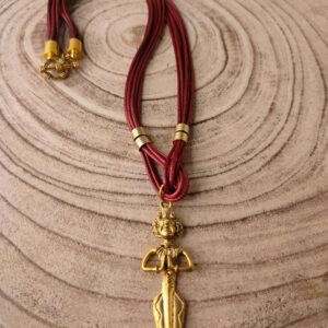 Antique Gold Lady Pendant Necklace in Red Faux Leather Cord