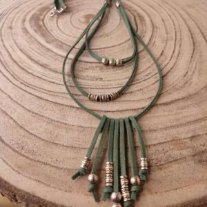 Green Faux Leather Necklace with GS Oxidised Beads