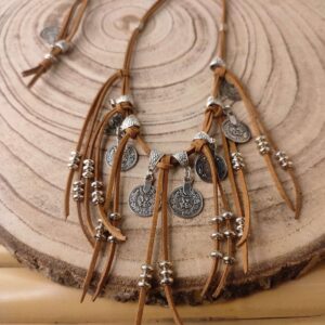 Brown Faux Leather Boho Multi String Necklace