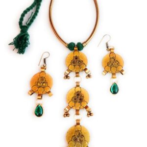 Tribal Look Multi Pendant Oxidised Gold Necklace Set