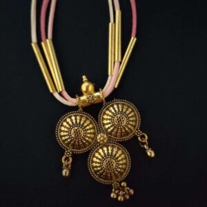 Antique Gold Thread Necklace with GS Metal Pendant & Pipes