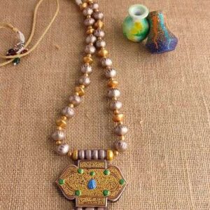 Antique Rajwadi Style Copper & Gold Painted Terracotta Necklace