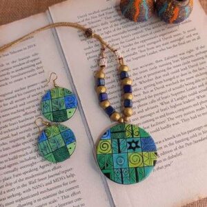 Green & Blue Mantra Painted Terracotta Set