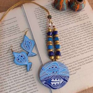 Blue Fish Painted Terracotta Necklace Set