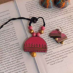 Pink Half Moon Terracotta Necklace Set