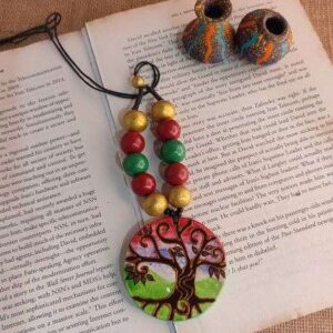 Multi Color Tree of Life Painted Terracotta Necklace.