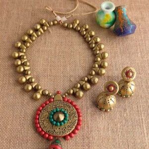 Traditional Gold & Red Painted Terracotta Necklace Set