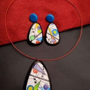 JewelSana Abstract Design Painted Terracotta Necklace Set