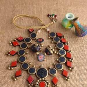 Red & Black Terracotta Choker Necklace Set
