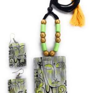 Shaded Green Rectangle Buddha Face Painting Terracotta Set