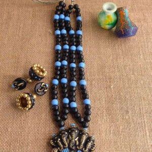 Black & Blue Panchmukhi Ganesha Temple Necklace Set