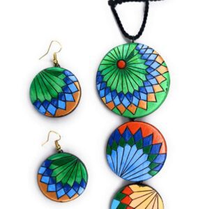 Triple Painted Terracotta Pendant Necklace Set