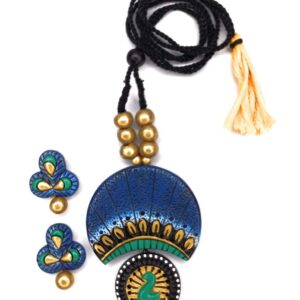 Peacock Color Painted Terracotta Necklace Set