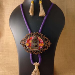 Brown Wooden Necklace with Metal Motif & Tassle