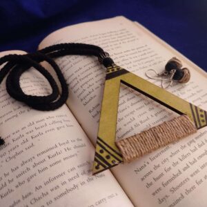 Triangle MDF Wood Black & Gold Painted Necklace with Jute