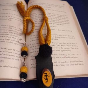 Black & Yellow Warli Painted Wooden Necklace