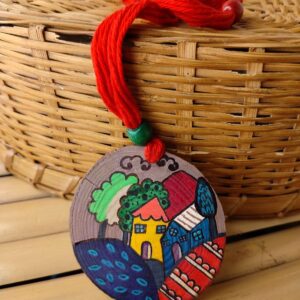 Village Theme Painted Wooden Log Necklace