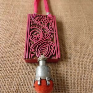 Rectangle Painted Wooden Block Necklace with Topli (Pink)