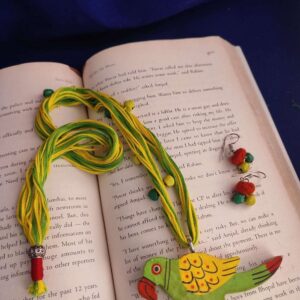 Green Wooden Parrot Necklace with Color Ghungroos