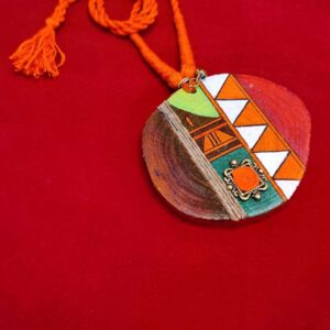 Geometric Design Painted Wooden Log Necklace