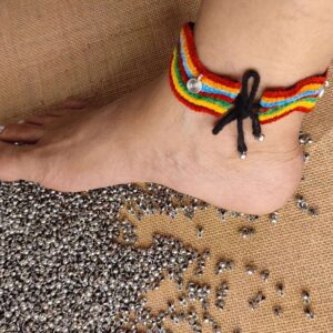 Rainbow Color Embroidered Fabric Anklets with Metal Motifs