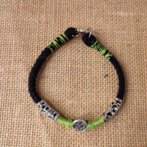 Black & Green Braided Cotton Thread Boho Anklets with Metal Beads