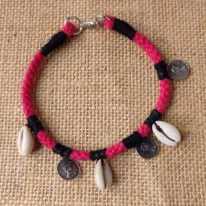 Pink Braided Cotton Thread Boho Anklet with Kowrees