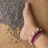 Pink Silk Embroidered Fabric Anklets with Natural Kowrees - Image 2