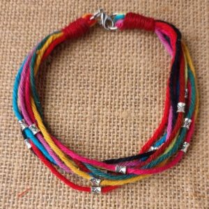 Multi Color Threads Anklet with Metal Beads