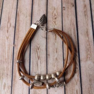 Multi Layer Brown Faux Leather Bracelet with Metal Charms