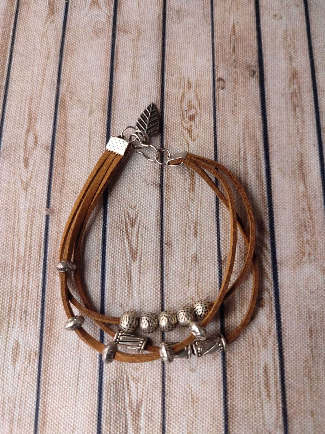 Multi Layer Brown Faux Leather Bracelet With Metal Charms - JewelSana