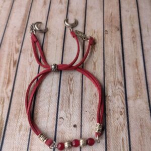 Red Faux Leather Bracelet with Metal Beads