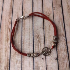 Maroon Faux Leather Cord Bracelet with Metal Charms
