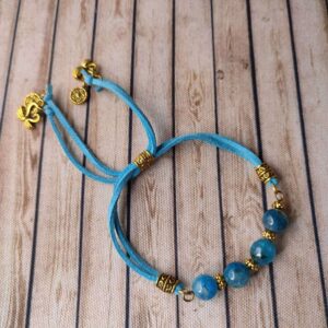Sky Blue Faux Leather Bracelet with Beads & Gold Charms