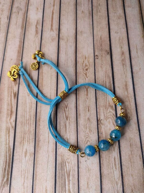 Sky Blue Faux Leather Bracelet with Beads & Gold Charms