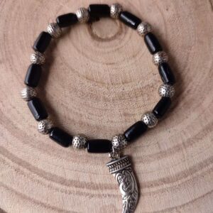 Oxidised Silver Metal Beads Bracelet with Black Beads