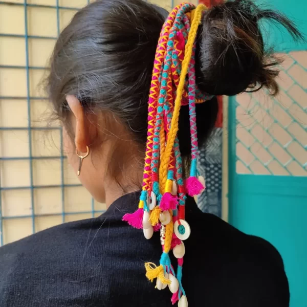 New Pink & Yellow Boho Hair Strings Set of 12 Strings with Charms & Metal Pcs - Image 3