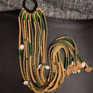 Brown & Green Boho Hair Strings with Cowries 25 Inches