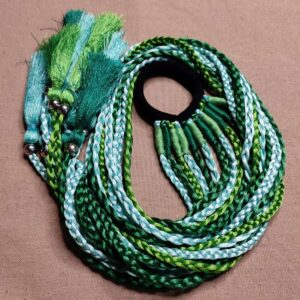 Green Shades Braided Silk Threads Boho Hair Strings Set