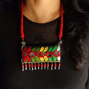 Rectangle Multi Colored Kutchi Work Potli Necklace