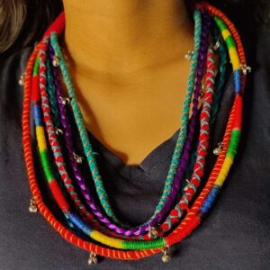 Multi Colored Strings Necklace with Ghungroos