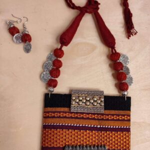 Orange & Black Khun Fabric Designer Necklace