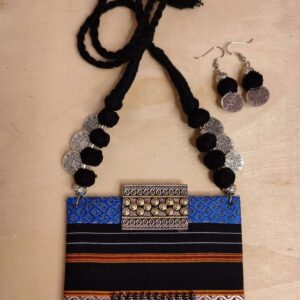 Black & Blue Khun Fabric Designer Necklace