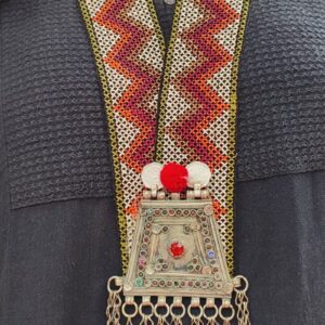 Green & Red Embroidered Fabric Lace with Afghani Jhoomar Pendant