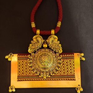 Beautiful Khun Fabric Necklace Set with Brass Plate