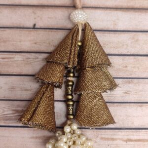 Wooden Hair Bun Sticks | Antique Gold Fabric with Small Moti