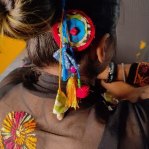 Wooden Hair Bun Sticks | Colorful Fabrics, PomPoms, Tassles