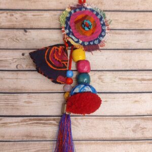 Wooden Hair Bun Sticks | Multi Colored Fabric Pieces, Tassles & Beads