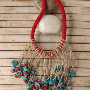 Red Jute Rope and Turquoise Beads Necklace