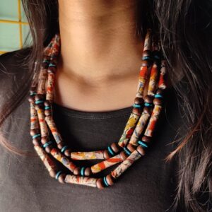 Triple Layered Kalamkari Fabric Necklace